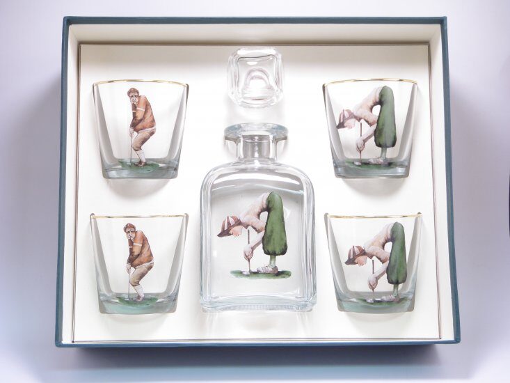 Angus & Winnie Golf, Decanter Set w/4 Tapered Old Fashioned, gif - Click Image to Close
