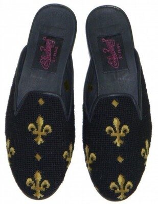 TW1043 Fleur de Lis on Black Needlepoint Mule