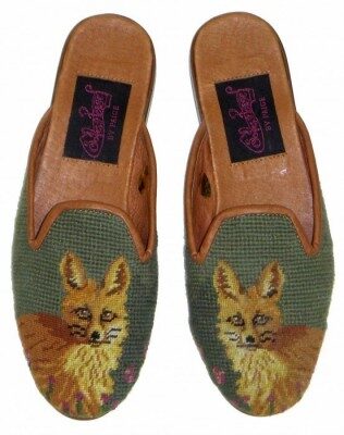 TW1050 Fox on Green Needlepoint Mule