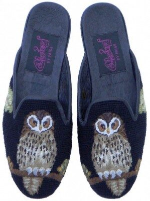 T03392-1   Night Owl on Black Needlepoint Mule