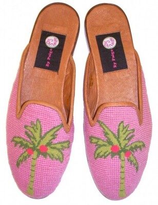 T03301 Preppy Palm Needlepoint Mule