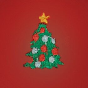 Bright Red with Christmas Tree Embroidered Twill
